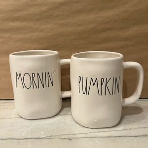 Rae Dunn Mornin and pumpkin mugs